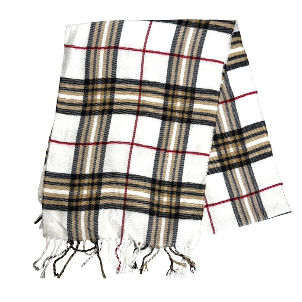Kennedy Scotland Plaid Scarf Cream Black Beige‎ Red Fringe Unisex Fall Winter